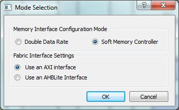 3. Double-click the MDDR block and configure as shown in Figure 10. Select Soft Memory Controller as Memory Interface Configuration Mode. Select Use an AXI Interface as Fabric Interface Settings.