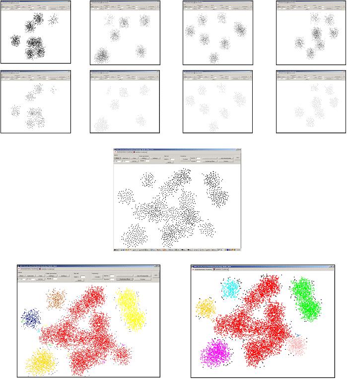 a) b) c) d) Figure 3: Screenshots from DBDC algorithm a) 4 local sites b) representatives of the local sites c) representatives of all local sites d) left: result from a reference clustering with