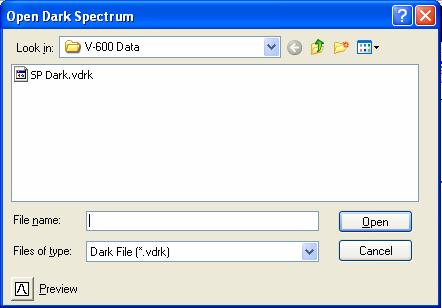 7.1.7 [Open Dark Spectrum ] Selects a dark file to open. The opened dark spectrum file is used to correct the sample spectrum. Figure 7.