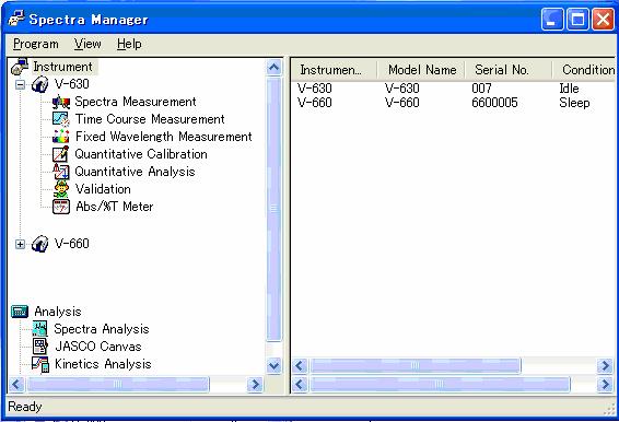 2.3 [Spectra Manager] Menu Reference Spectra Manager is an integrated software package that acts as a common platform for the JASCO range of analytical instruments.