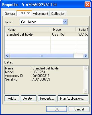 (2) The [Properties] dialog is displayed. Click the [Cell Unit] tab and select the accessory type to be registered in this dialog box. Figure 3.3 [Properties] Window Table 3.