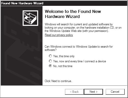 5. 6. Your PC will recognize the new hardware and open the Hardware Update dialog.