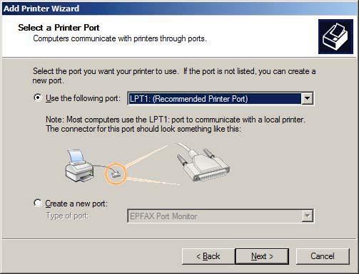 SECTION 3 OPERATING THE PRINTER 5. Select the appropriate printer port.