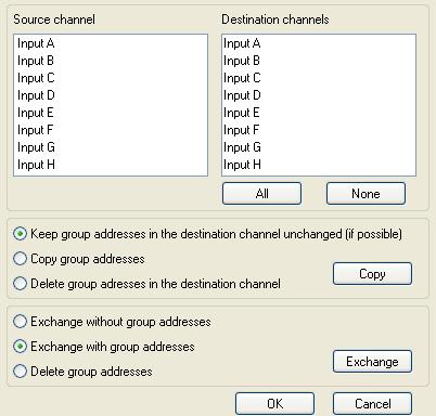 3.1.2.2 Copy/Exchange channels dialog At the top right, you will see the source channel selection window for marking the source channel.