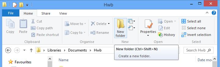area, for example within the documents library, select the New Folder
