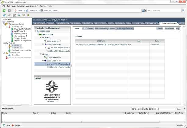 Select the Initiator view and then the iscsi Target Discovery button; status