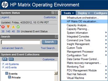 From the blue HP SIM menu bar, choose Tools HP Matrix OE visualization.