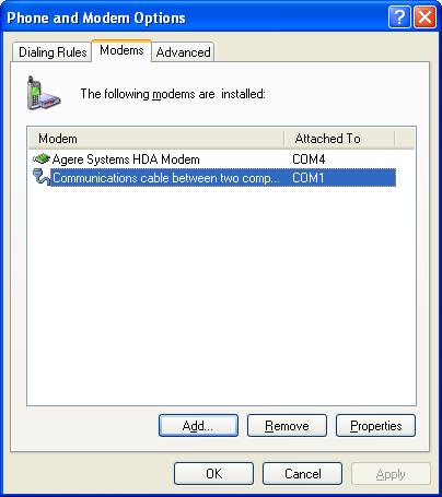 Figure 6: Phone and Modem Options Screen - Installation Complete 10. Close the Control Panel screen. Go to the Making a New Direct Serial Connection Using Windows XP Operating Systems section.