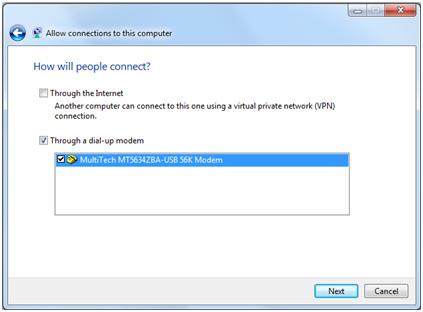 Figure 44: How Will People Connect Screen 6. Select the modem. Click Next.