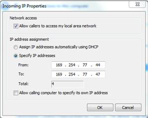 Figure 46: Incoming Properties Window Note: If your network utilizes Dynamic Host Configuration Protocol (DHCP), you can select the Assign IP address automatically using DHCP button. 10. Click OK.