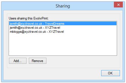 S H A R I N G SETTINGS Although a CCST printer can only be connected to a single PC, your EvolviPrint can be shared by other Evolvi Web Printing users.