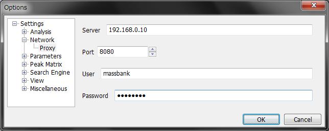 5.4 Initial Setting of Mass++ Initial setting is necessary to use the Mass++ functions. Mass++ is configured once, the setting is saved for the later uses. 5.4.1 Setting of Proxy On generating the MassBank record, Mass++ accesses MassBank on the internet by using API.