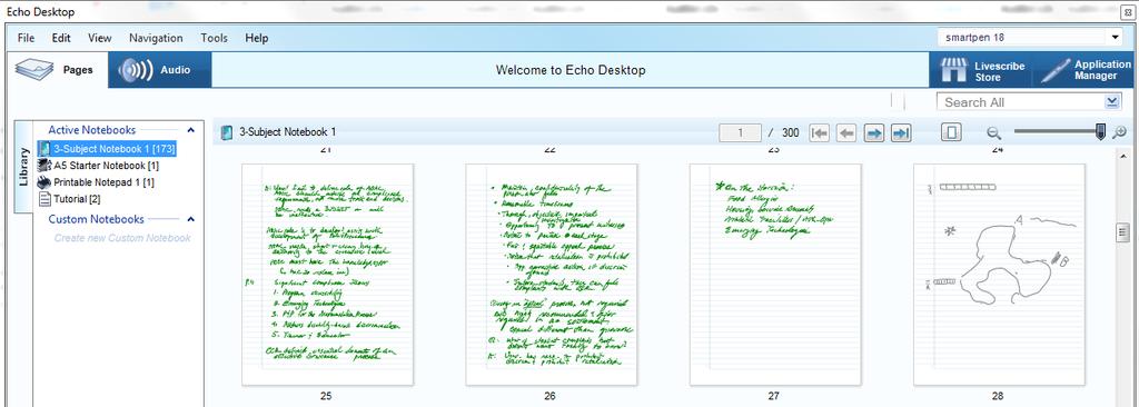 Main features in the Livescribe software 1.