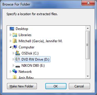a. If extracting to a DVD, select your DVD drive and click OK. 4.