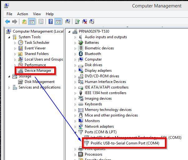 7. Click on Device Manager, expand the Ports (COM & LPT) branch, then