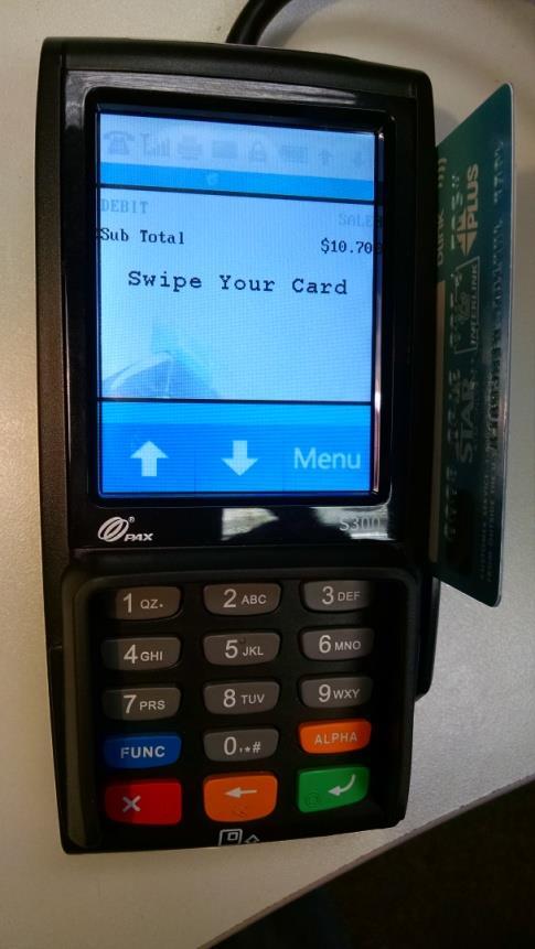 Performing a Debit Card Sale with the Pax S300 prompt for Credit or Debit 12.8011 & newer 1. Ring up a sale in CRE then hit the PAY button.