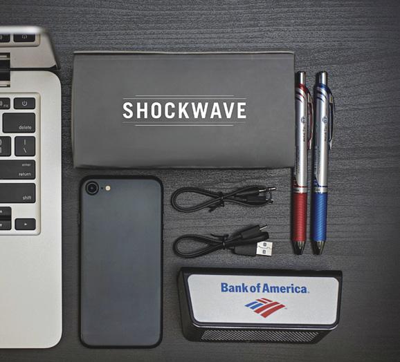 \ BLUETOOTH SPEAKER \ SHOCKWAVE A wireless portable speaker and external battery packed into an integrated sleek design.