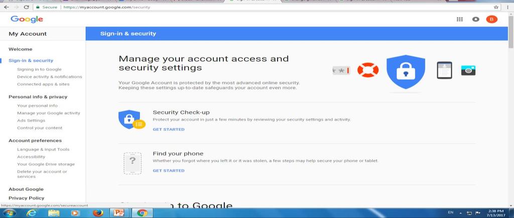 Gmail security settings so as to allow