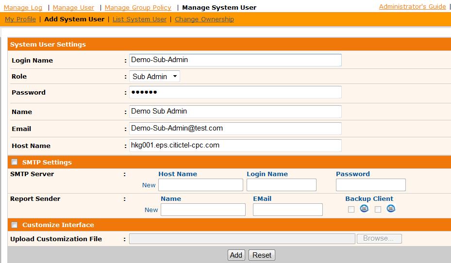 2.4 List / Remove System User When you click the [Manage System User] -> [List System User] link located at the top menu, the [List System User] panel will appear.