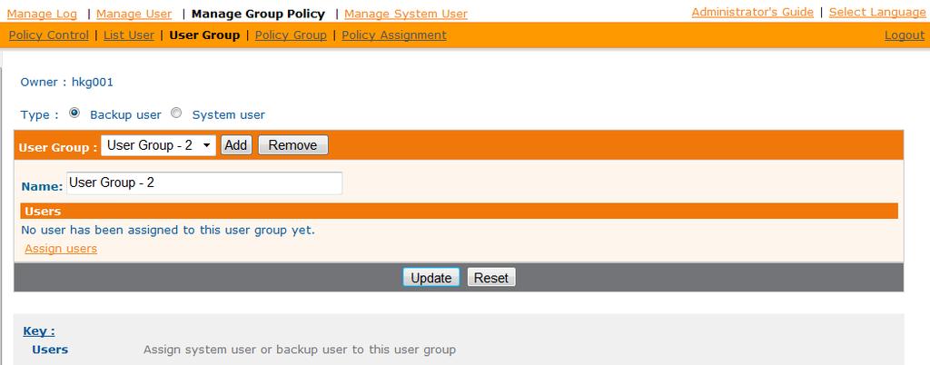 The system user list can also be listed by selecting the System user radio button near the top menu.
