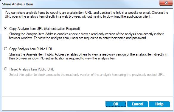 Chapter 8: Analyzing ALM Data c. Select Copy Analysis Item Public URL. This option allows others to view the graph without entering ALM user credentials. d. Click OK.