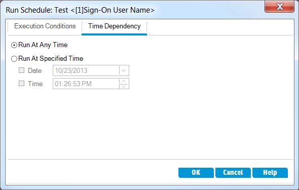 Chapter 5: Running Tests a. Click the Time Dependency tab. b. Click Run At Specified Time. Select the Date check box and select tomorrow s date. c. Click OK to close the Run Schedule dialog box.