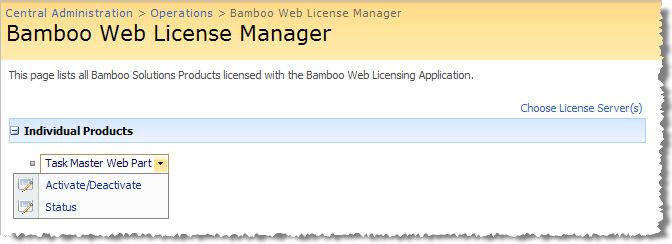 the license status or click the drop-down arrow to Activate/Deactivate or view