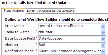 If the field WFB-Last-Update does not exist in your table, Workflow Builder will ask if you would like to have it automatically added to your table (we suggest you allow Workflow Builder to do so).