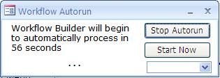 The AutoRun form will pause 60 seconds from the time your database is opening to allow you to stop your workflows from running automatically.