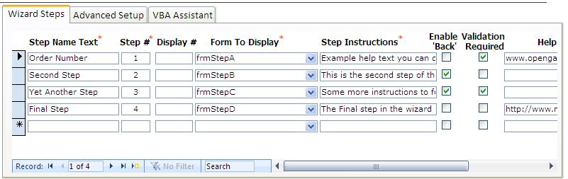 Figure 14: Wizard Step Setup Note You can launch the Wizard Step Editor, which provides greater screen space and visibility, by clicking on the Advanced Setup tab.