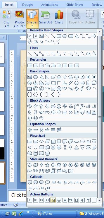 Select Insert and choose Shapes. At the bottom of the list is Action buttons. Select one. 2.