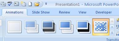 PowerPoint has several interesting transition; PowerPoint 2010 has even more. The best way to learn what each transition does is to play with all of them.