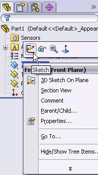 When you select, (click or rightclick) items in the Graphics area or FeatureManager, Context toolbars appear and provide access to frequently performed actions for that context.