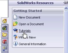 Note: Note: You can also access the SolidWorks Tutorials, click the SolidWorks