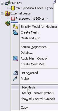 3 Start the Mesh Process. Click OK from the Mesh PropertyManager. Meshing starts and the Mesh Progress window appears.