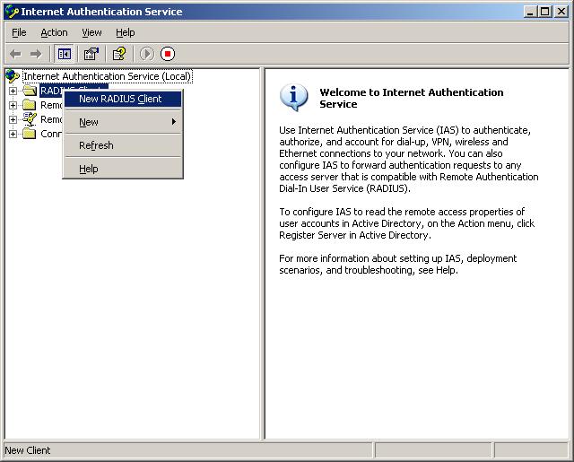 After the installation is complete, click Administrative Tools and run the Internet Authentication