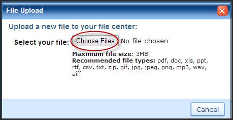 2. Click upload new file, then click Browse and locate the file you saved