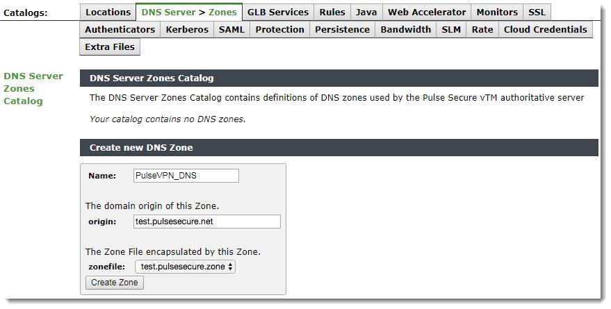 Enter the details of your new zone in the "Create new DNS Zone" section: FIGURE 5 Name: The identifying name for your zone Origin: The domain origin