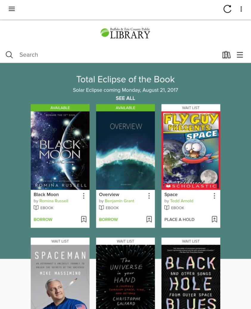 Page 7 of 16 Browsing & Searching To find materials to check out, return to the library s main page in the OverDrive app, either by one of the two methods listed previously, or by tapping on the