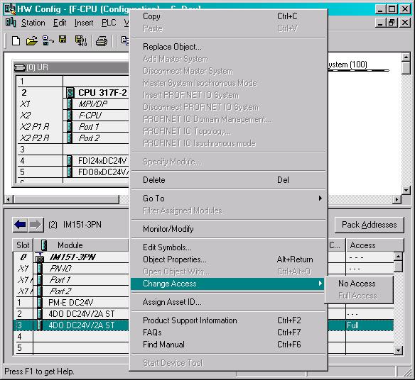 4 Configuration 3. To assign individual modules to a PROFINET IO-Controller, mark the respective module Right mouse button Change Access and select the requested function.
