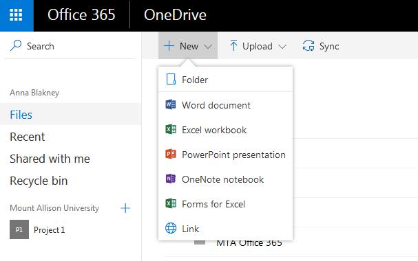 You can also create a new document and store it in OneDrive. Different types of documents are Word Documents, Excel Workbook, Links and Power Point Presentation.