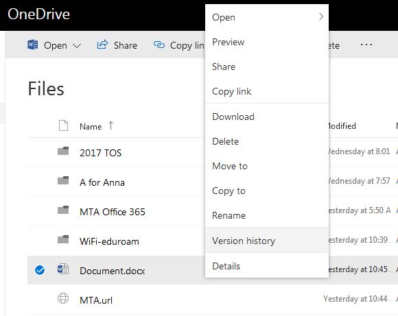 Restore documents with the Recycle Bin OneDrive Recycle Bin: If you delete a file from your OneDrive for Business space it will be stored in the One Drive Recycle bin for 92 days (default), this