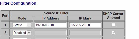 6.10 Filter There are 3 modes that you can choose for filter configuration: Disabled, Static, and DHCP.