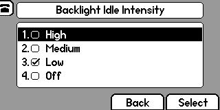 User Guide SoundPoint IP 650 3. Select Backlight On Intensity. 4.