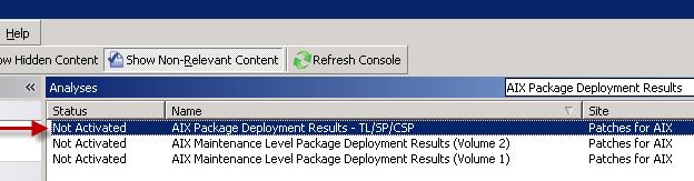 After entering the location, the one-time action or Fixlet displays in the console, where you can deploy the AIX package to relevant computers.