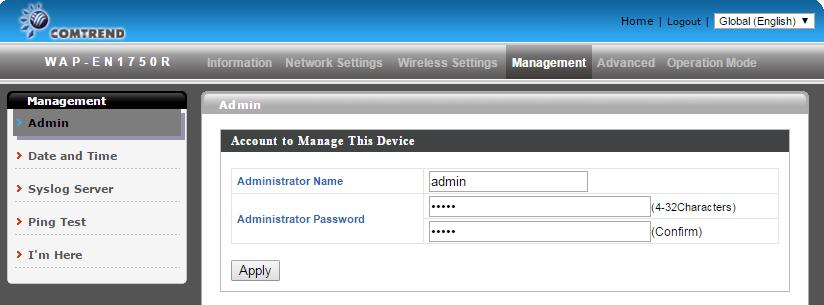 7. Complete the Administrator Name, Administrator Password and Confirm fields and click