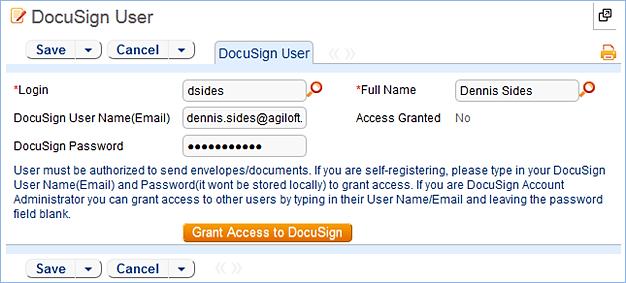 DocuSign Users Table This table holds a record for each Agiloft user who will send documents to DocuSign by creating the envelope and clicking the Send button.