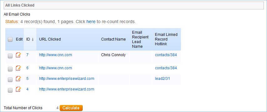 If there were links in the email and any recipients clicked them, then new records are automatically created in the Email Clicks table for each link clicked, and these are also shown in the campaign