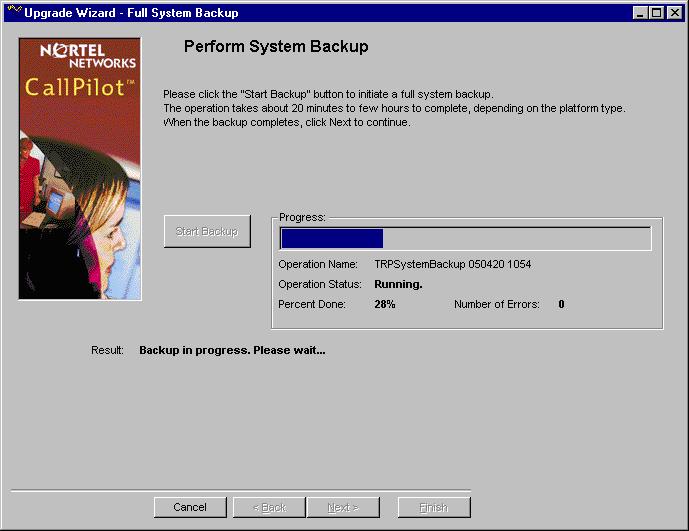 September 2006 Preparing the system for upgrade Figure 10: Full System Backup - Perform System Backup 17 A progress bar shows the percent complete and the status is displayed.