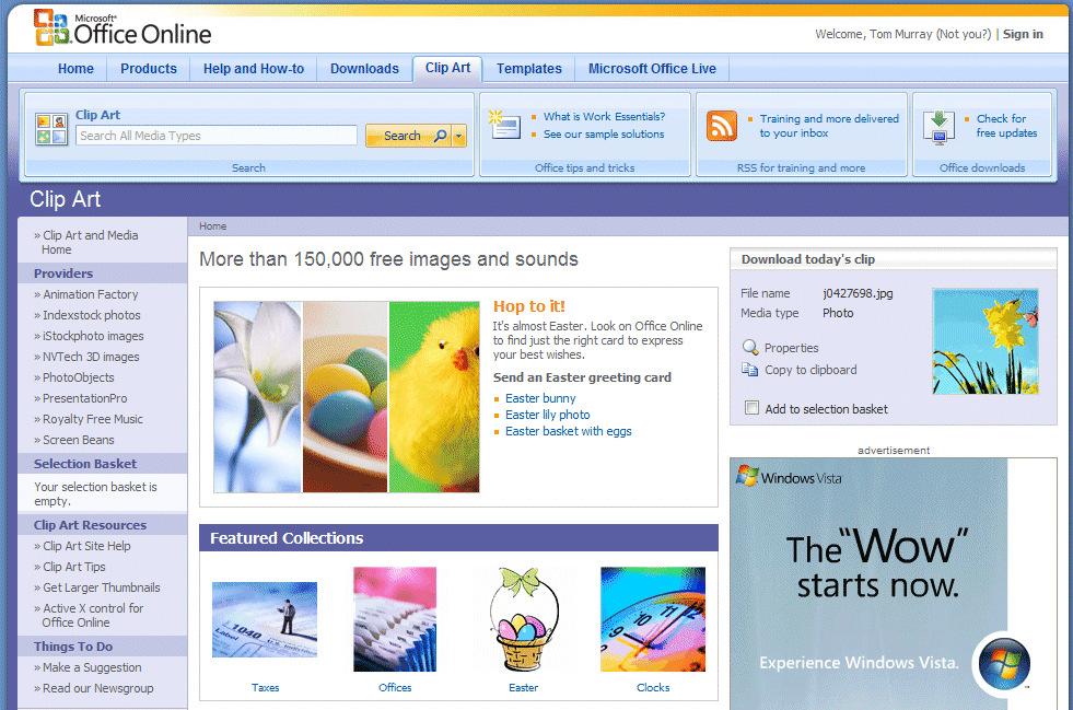 You may see an information screen similar to the one below, or you may go directly to the Clips Online Microsoft web Page.